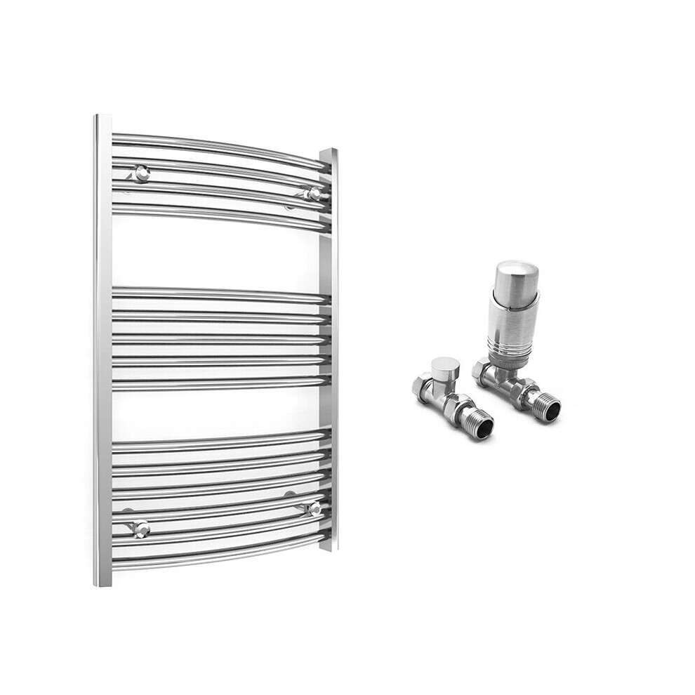 (500 X 800 Mm (Btu: 902), With Trv Straight Valves) 500Mm Wide Chrome Curved Towel Rail Radiator With Valves 5056616521359