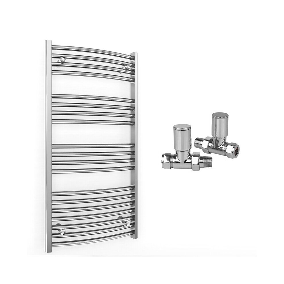 (400 X 1000 Mm (Btu: 1002), With Straight Valves) 400Mm Wide Chrome Curved Towel Rail Radiator With Valves 5056616521076