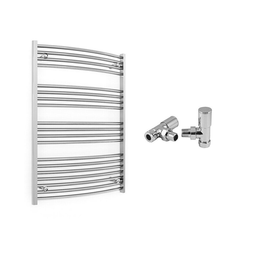 (700 X 1000 Mm (Btu: 1400), With Angled Valves) 700Mm Wide Chrome Curved Towel Rail Radiator With Valves 5056616521908