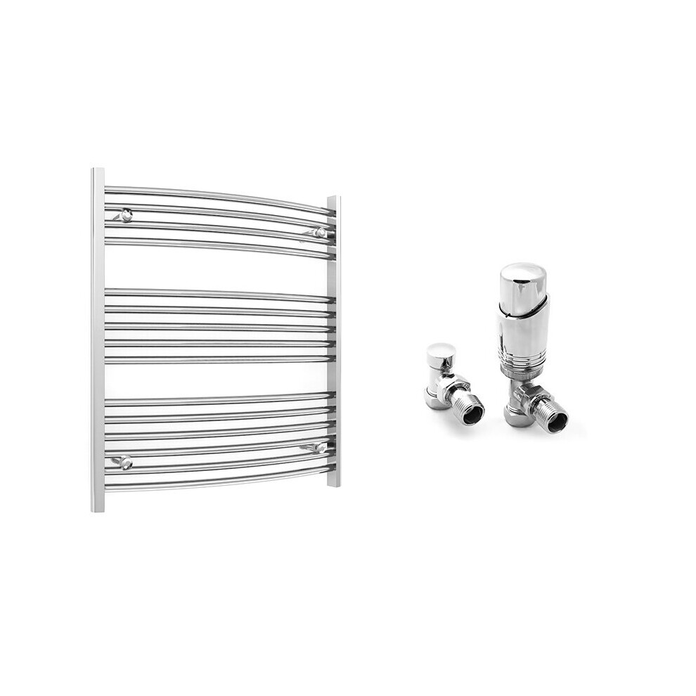 (700 X 800 Mm (Btu: 1111), With Trv Angled Valves) 700Mm Wide Chrome Curved Towel Rail Radiator With Valves 5056616521977