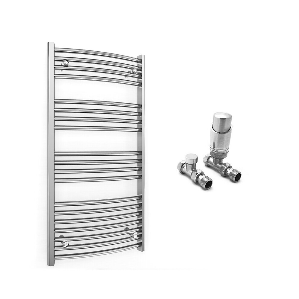 (500 X 1000 Mm (Btu: 1335), With Trv Straight Valves) 500Mm Wide Chrome Curved Towel Rail Radiator With Valves 5056616521373