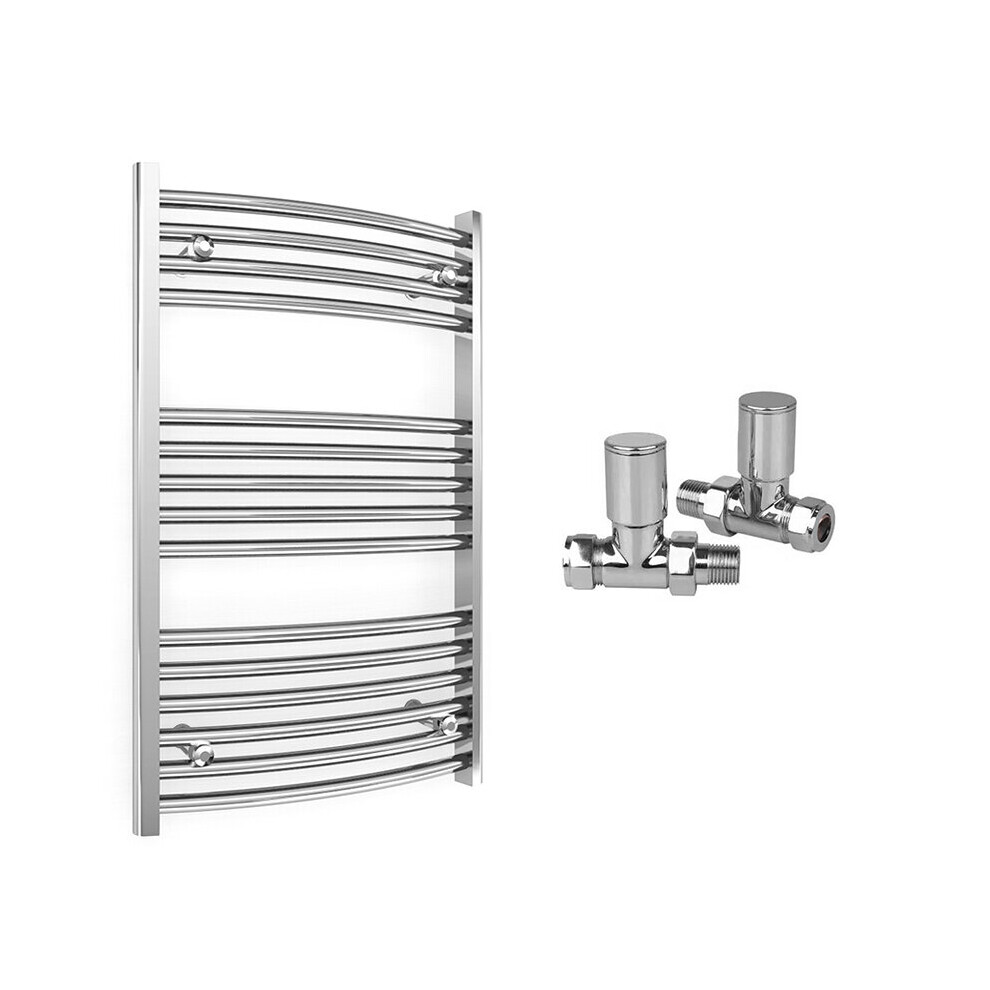 (500 X 800 Mm (Btu: 902), With Straight Valves) 500Mm Wide Chrome Curved Towel Rail Radiator With Valves 5056616521250