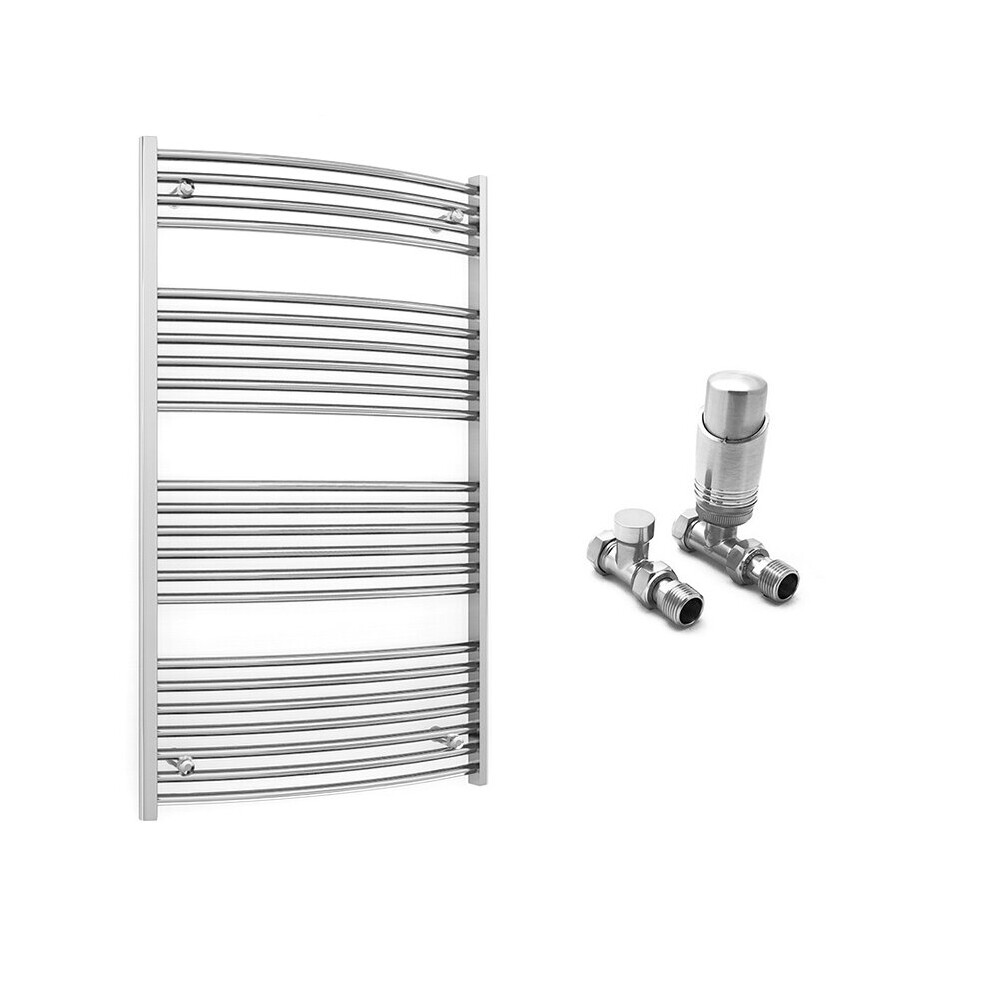 (700 X 1200 Mm (Btu: 1689), With Trv Straight Valves) 700Mm Wide Chrome Curved Towel Rail Radiator With Valves 5056616522035