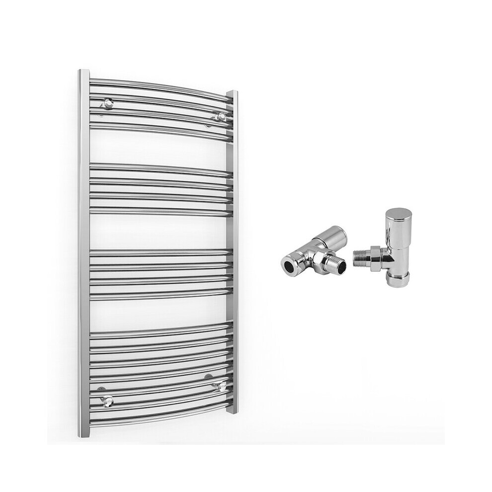 (600 X 1000 Mm (Btu: 1267), With Angled Valves) 600Mm Wide Chrome Curved Towel Rail Radiator With Valves 5056616521632