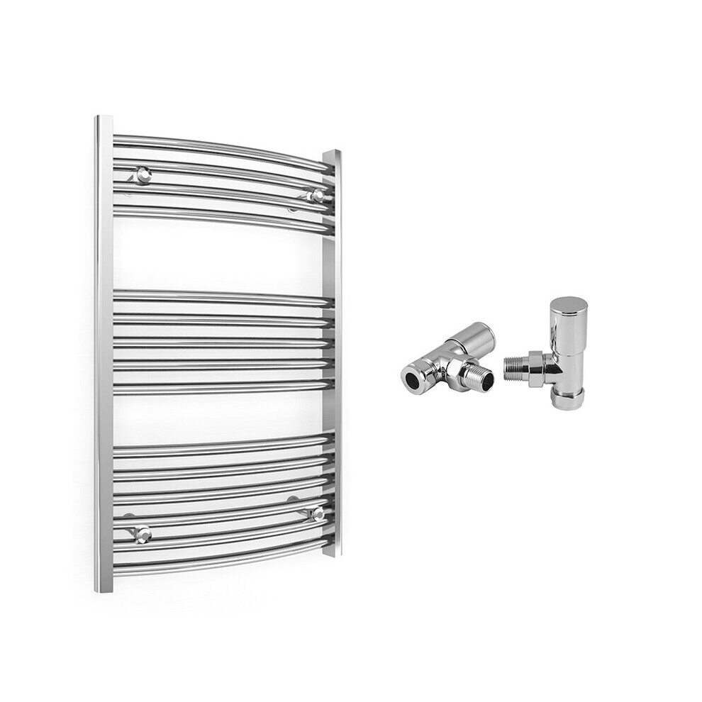 (600 X 800 Mm (Btu: 1007), With Angled Valves) 600Mm Wide Chrome Curved Towel Rail Radiator With Valves 5056616521618