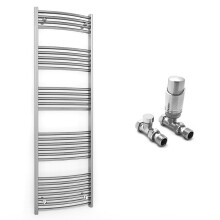 (600 x 1600 mm (BTU: 1902), With TRV Straight Valves) 600mm Wide Chrome Curved Towel Rail Radiator With Valves