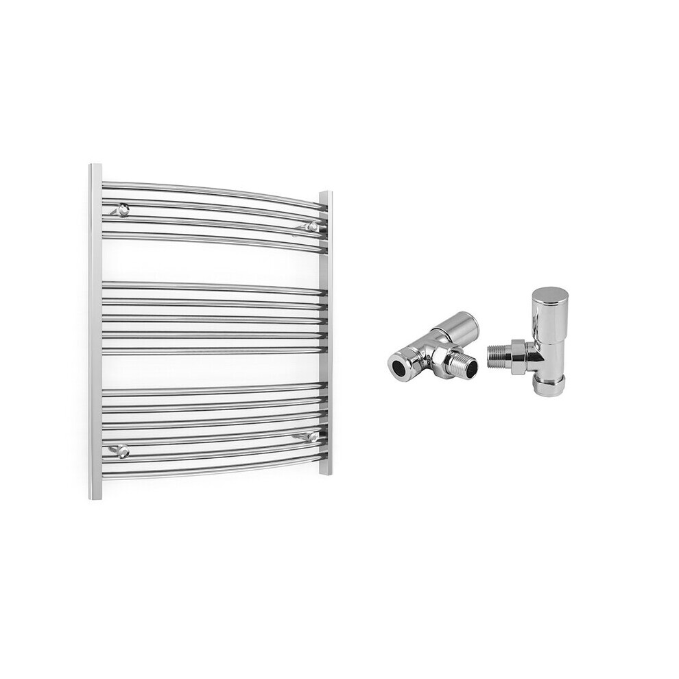 (700 X 800 Mm (Btu: 1111), With Angled Valves) 700Mm Wide Chrome Curved Towel Rail Radiator With Valves 5056616521892