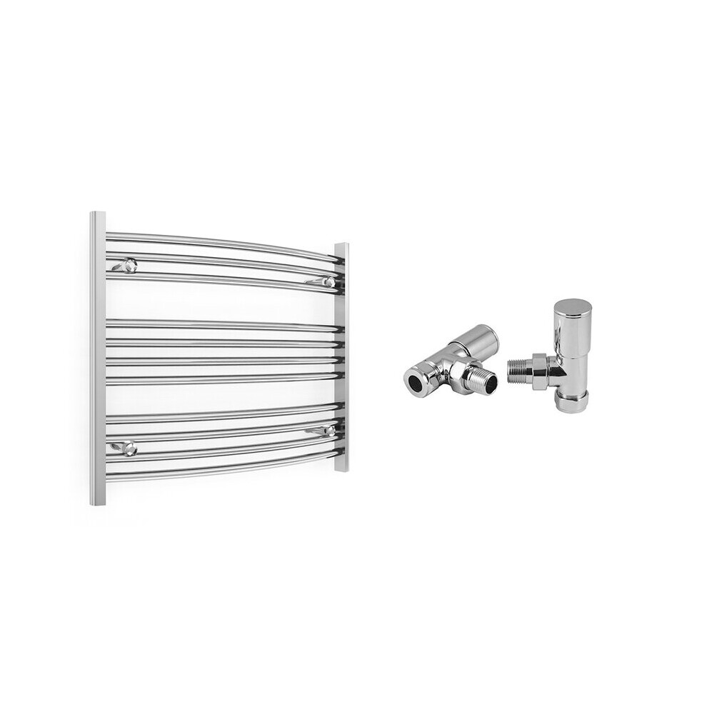 (700 X 600 Mm (Btu: 822), With Angled Valves) 700Mm Wide Chrome Curved Towel Rail Radiator With Valves 5056616521885