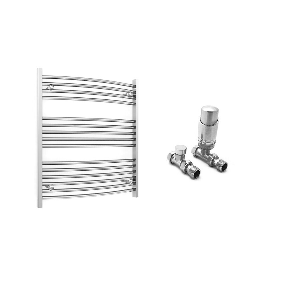 (700 X 800 Mm (Btu: 1111), With Trv Straight Valves) 700Mm Wide Chrome Curved Towel Rail Radiator With Valves 5056616522011