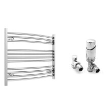 (700 x 600 mm (BTU: 822), With TRV Angled Valves) 700mm Wide Chrome Curved Towel Rail Radiator With Valves
