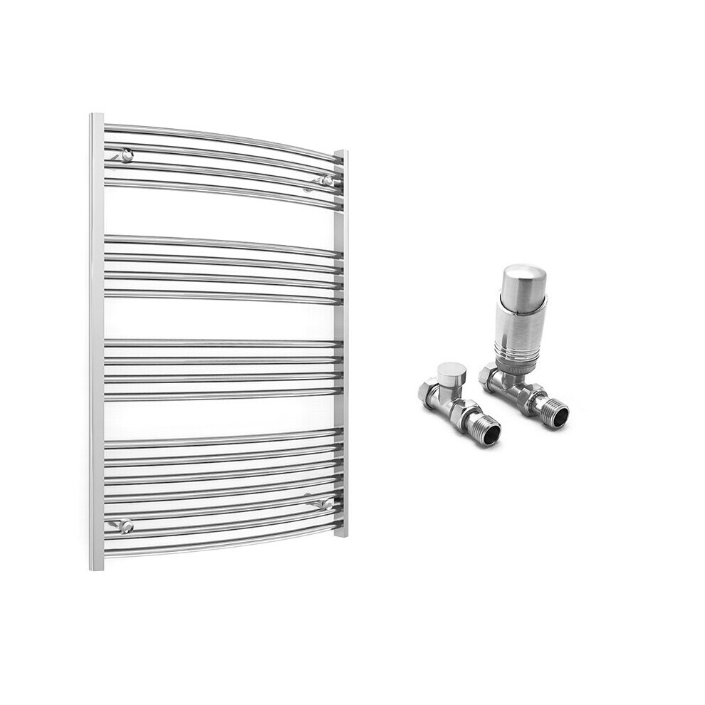 (700 X 1000 Mm (Btu: 1400), With Trv Straight Valves) 700Mm Wide Chrome Curved Towel Rail Radiator With Valves 5056616522028