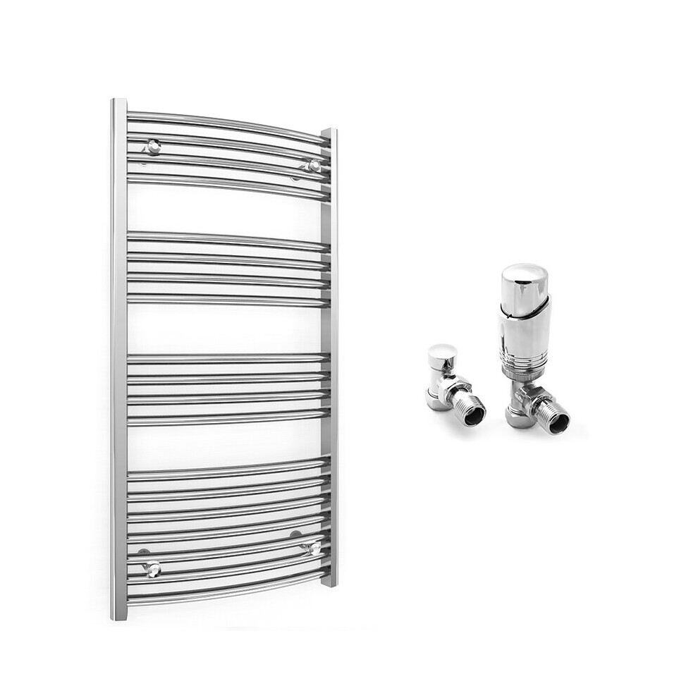(400 X 1000 Mm (Btu: 1002), With Trv Angled Valves) 400Mm Wide Chrome Curved Towel Rail Radiator With Valves 5056616521120