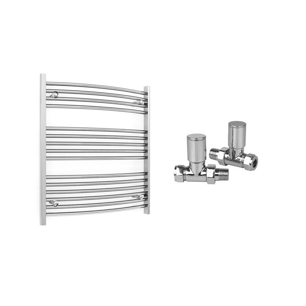 (700 X 800 Mm (Btu: 1111), With Straight Valves) 700Mm Wide Chrome Curved Towel Rail Radiator With Valves 5056616521939