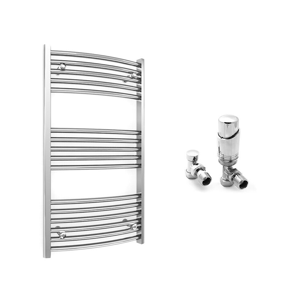 (550 X 900 Mm (Btu: 1044), With Trv Angled Valves) 550Mm Wide Chrome Curved Towel Rail Radiator With Valves 5056616521519