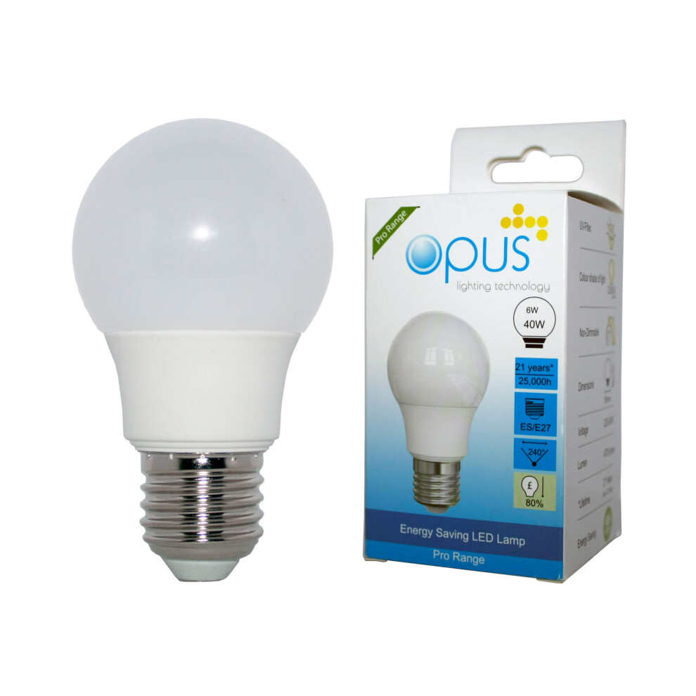 3 x Opus 6W=40W LED GLS Daylight 6500K ES E27 Edison Screw Cap