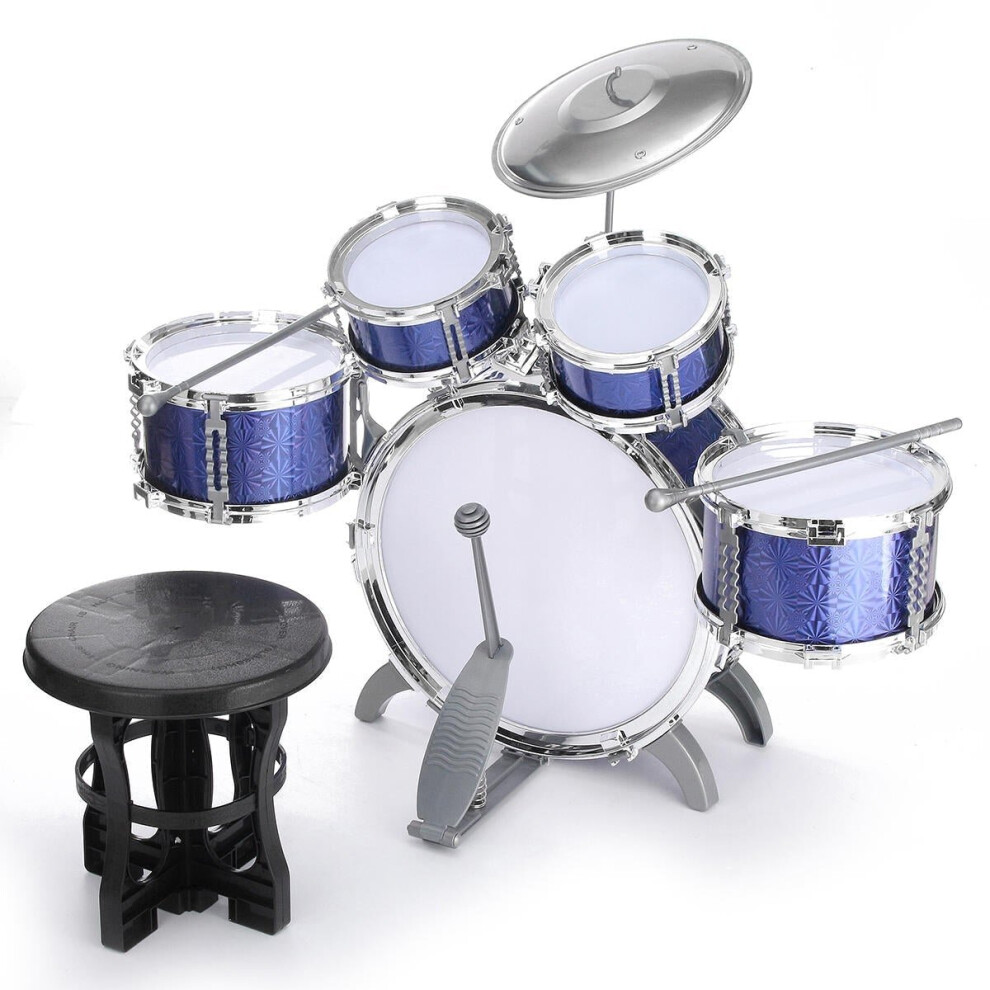 Kids Jazz Drum Set Kit Musical Educational Instrument 5 Drums 1Cymbal with Stool Drum Sticks Percussion Instrument