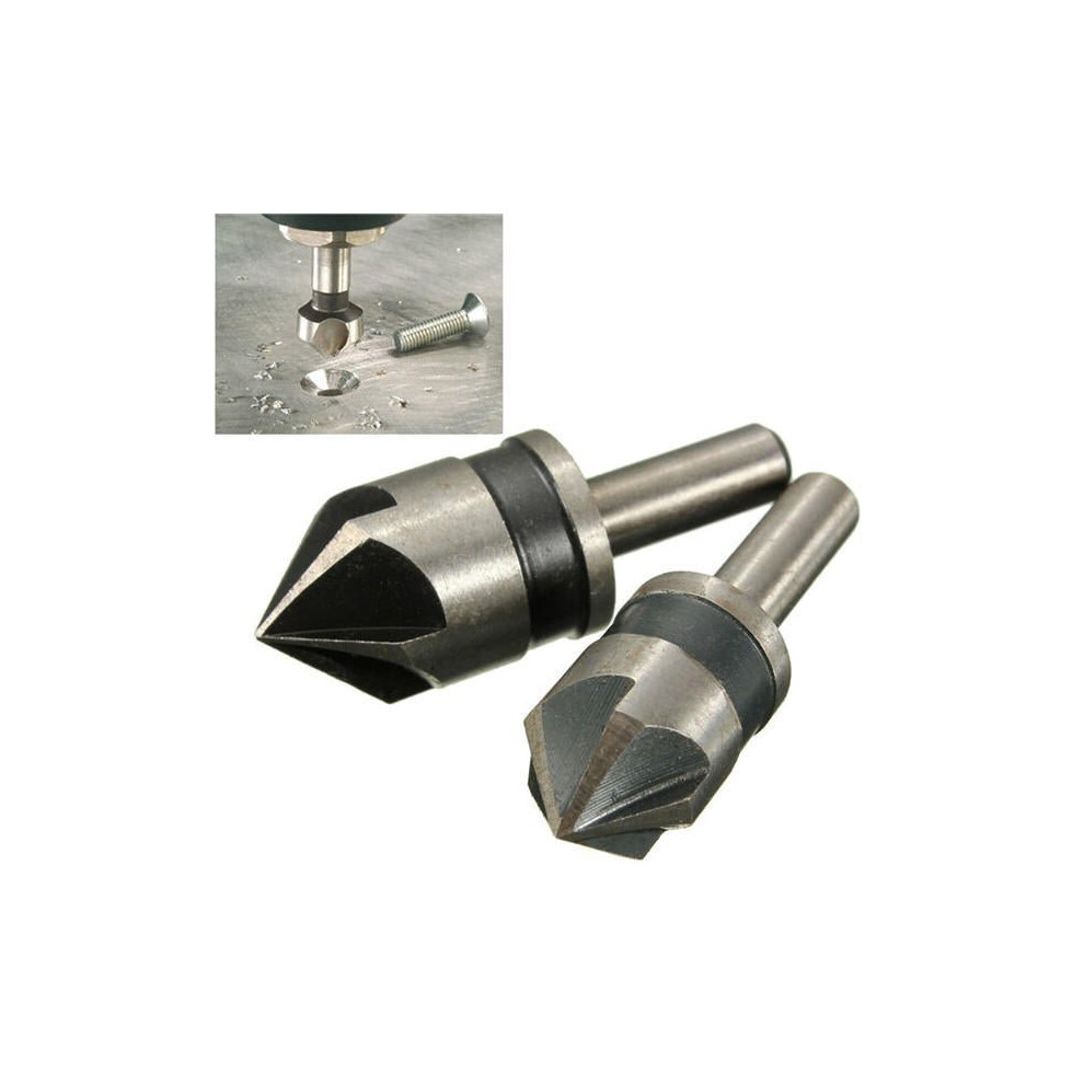2Pcs 5 Flute 82 Degree 1/4 Shank Countersink Drill Bit Set Chamfer Cutter 3654659279620