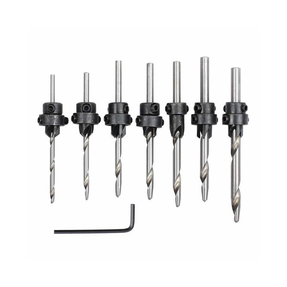 7pcs 1/8 to 7/32 Inch HSS Countersink Drills Bit Reamer Set Woodworking Chamfer