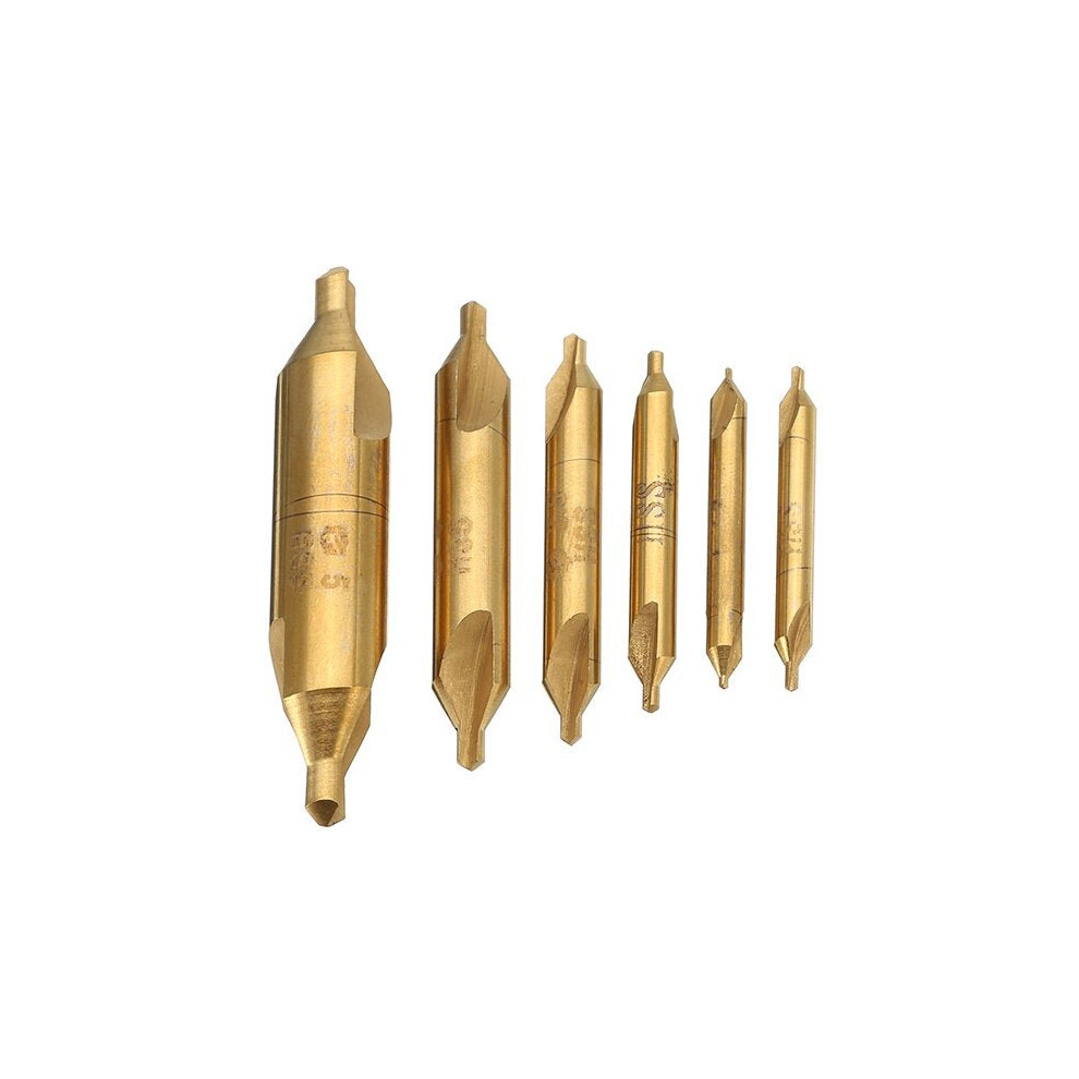 6pcs 1/1.5/2/2.5/3/5mm Center Drills 60 Degree HSS Titanium Coated Countersink Drill Bit