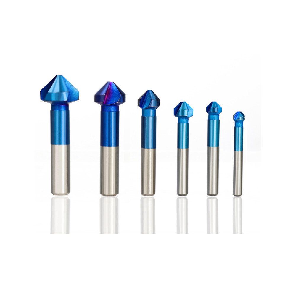 6Pcs 3 Flutes HSS Blue Nano Chamfering End Mill 90 Degree Chamfer Cutter Countersink Drill Bit