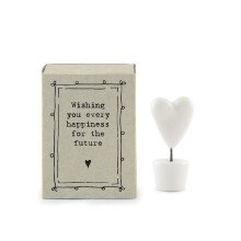 East Of India Happiness Matchbox With Ceramic Heart In A Pot Inside Keepsake Gift Idea
