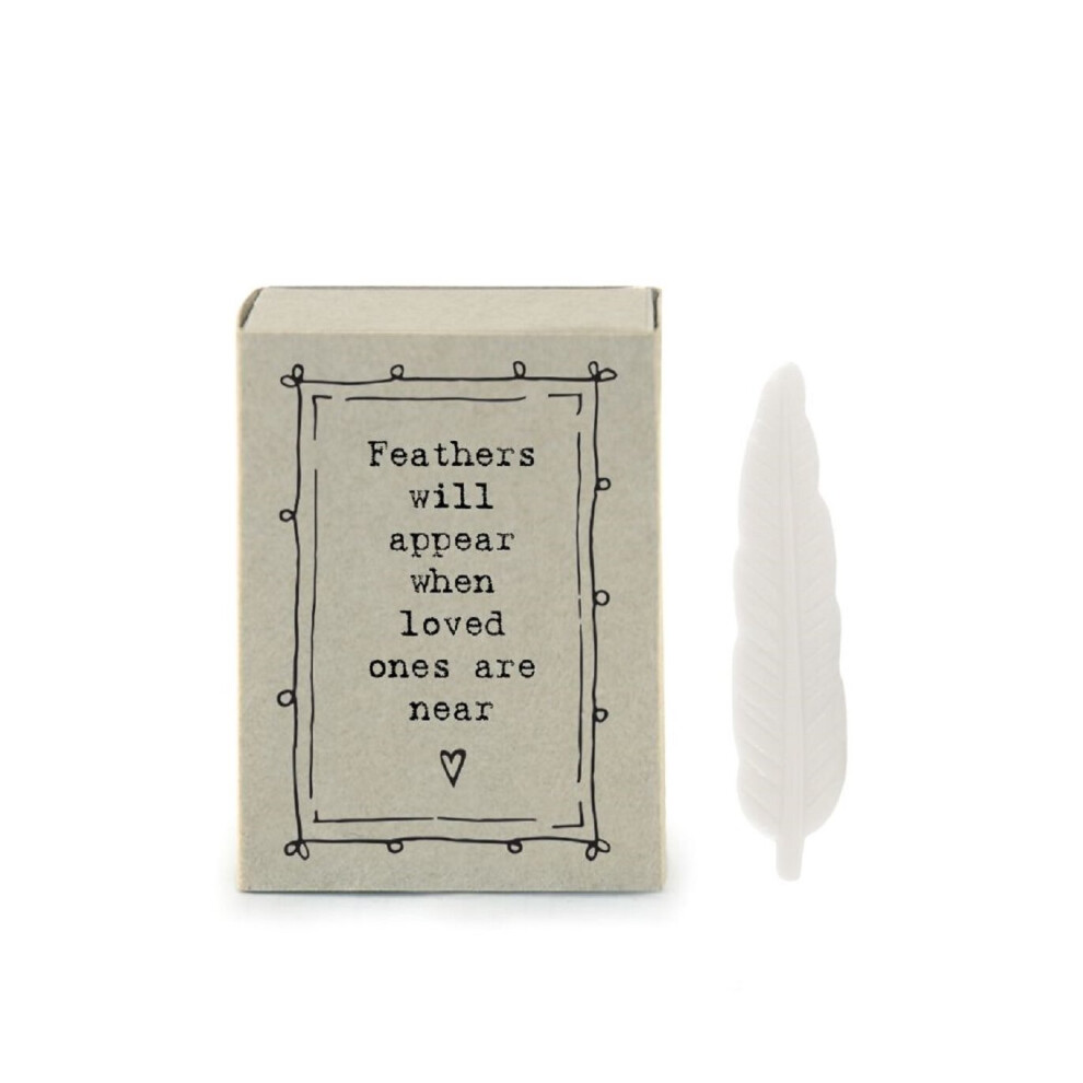 East Of India Loved Ones Near Matchbox Ceramic Little Feather Inside Keepsake Gift Idea