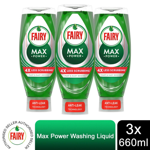 Fairy MaxPower 4x Less Scrubbing Washing Up Liquid for Stains 3x660 ml ...