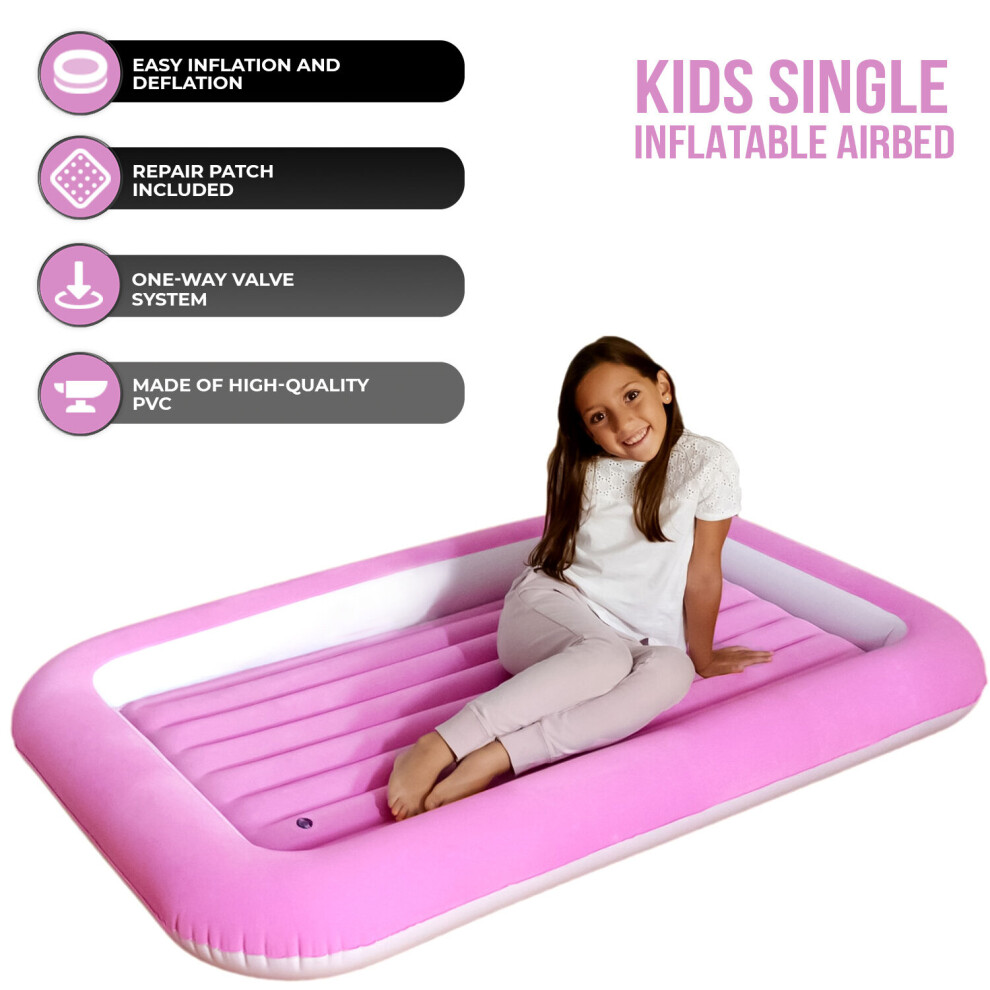 Avenli 85490 Kids Airbed Single Size Flocked Air Mattress Pink 152cm x 89cm x 17.5cm on OnBuy