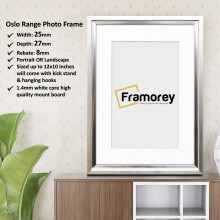 (6x4" Pic (8x6" Frame)) Oslo Style Picture Frames / Silver Photo Frame / Best Photo Frame For Birthday Gifts / Wall Art Poster Frame With Ivory Mount