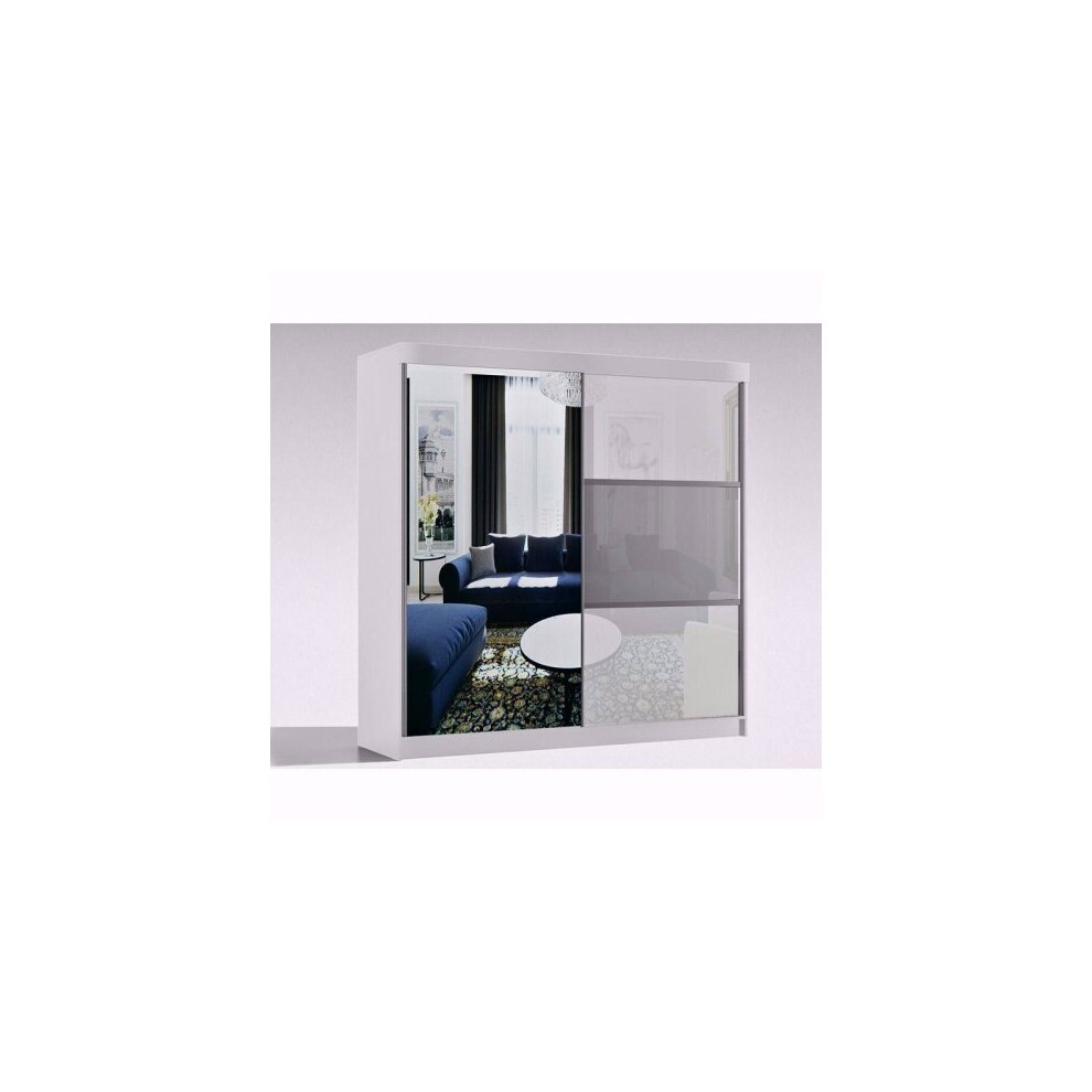 (150cm, White) High Gloss Sliding Mirror Door Wardrobe |Manhattan