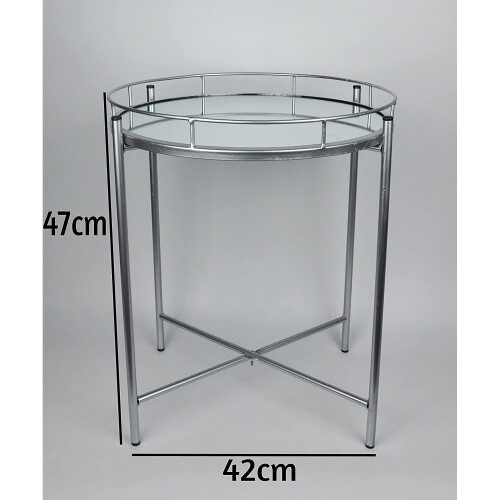 Spot On Dealz Silver Metal Side Coffee Tray End Table With Metal frame Removable Top 2