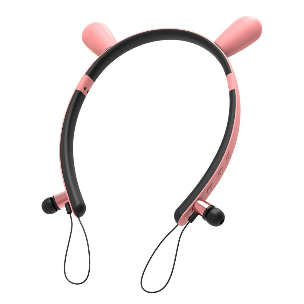 (Pink) Bluetooth Stereo Cute Shape Headphones Magnetic Sports Headset Sweatproof Detachable Pink 3654659392817