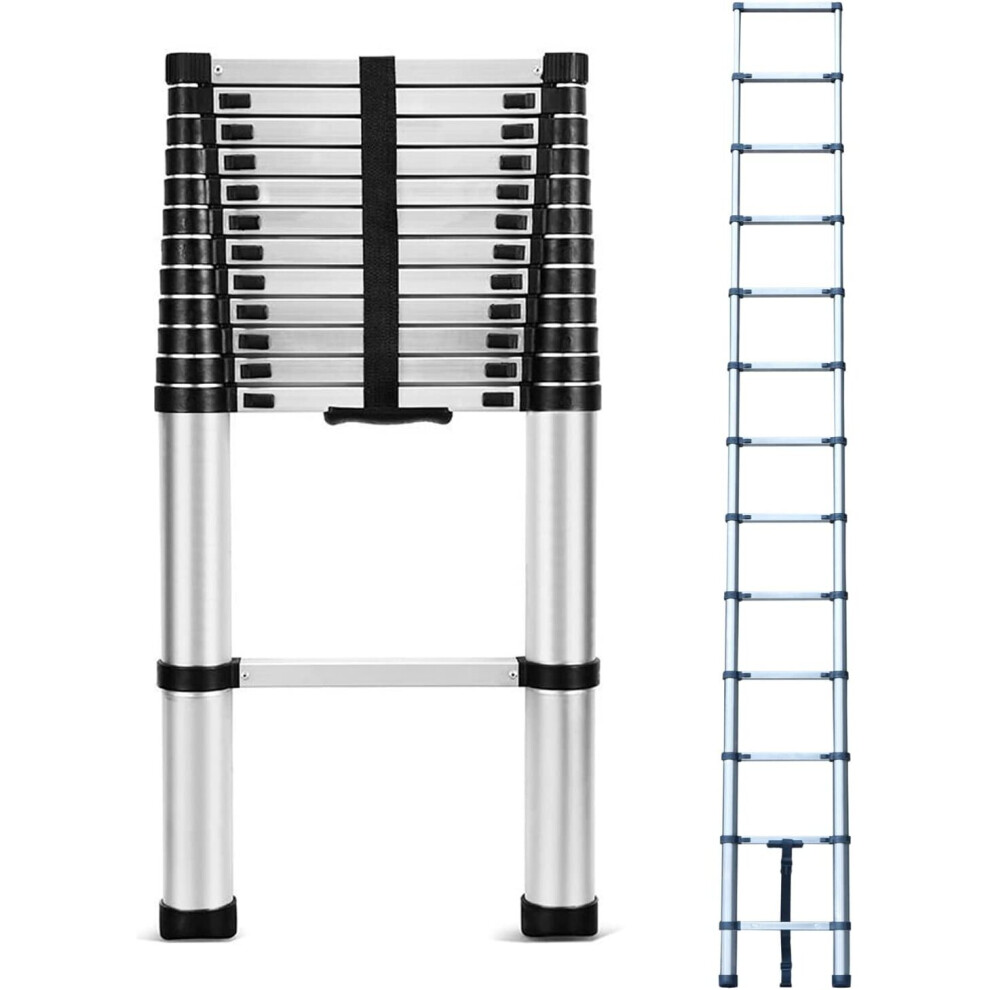 3.8M Telescoping Extension Ladder Stainless Steel Portable Straight Ladder EN131