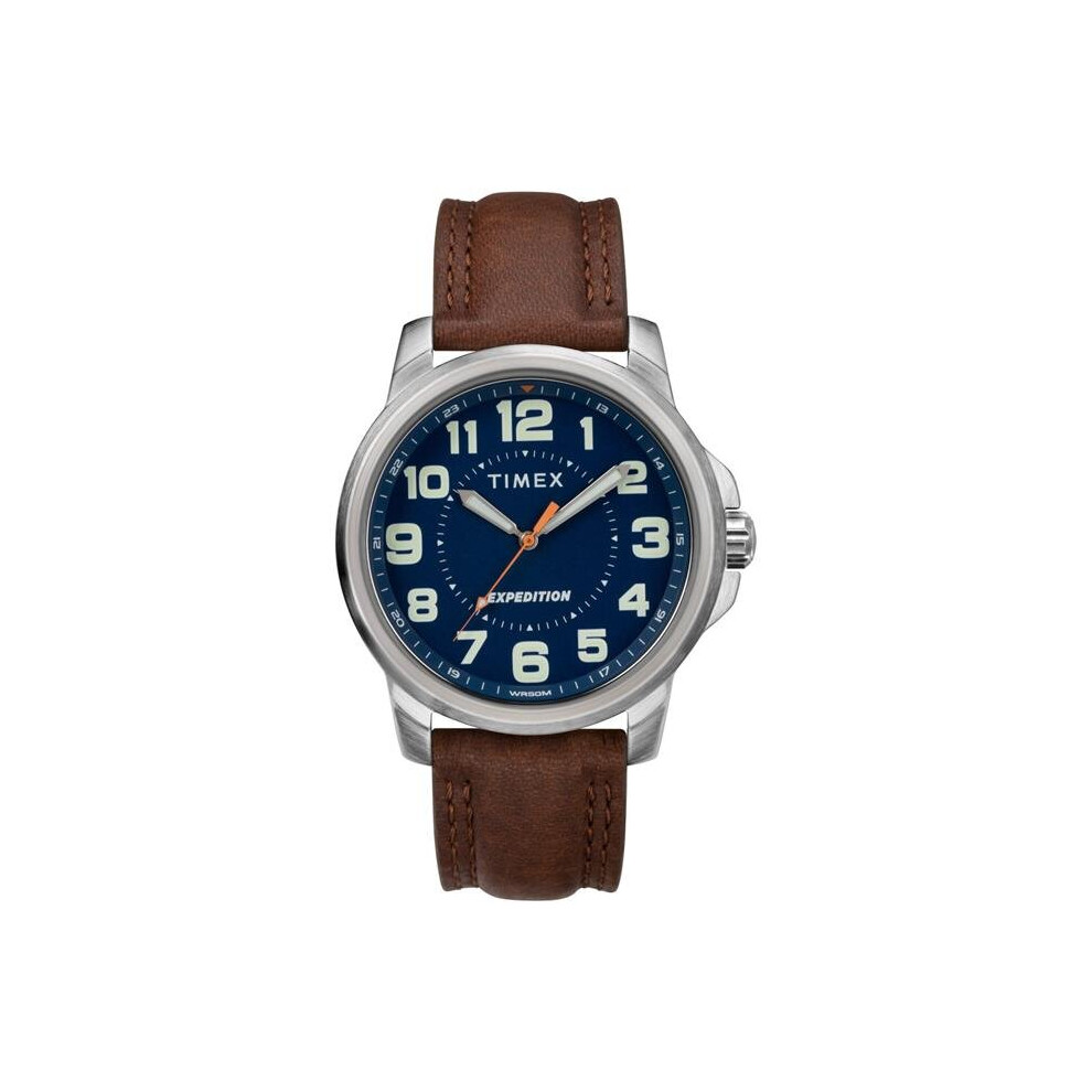 Timex TW4B160009J 40 mm Men Expedition Field Leather Strap Watch, Brown & Blue