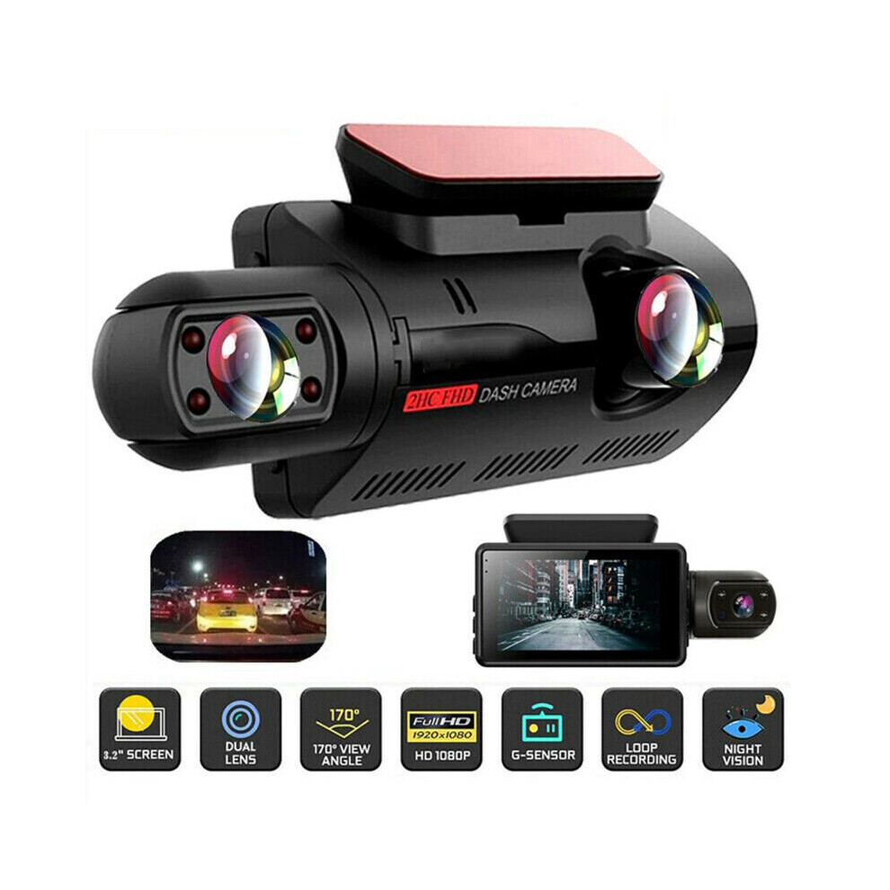 1080P Dual Lens Car Dash Cam Recorder G Sensor Front and Rear Camera