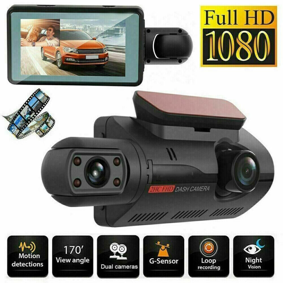 Car Camera Recorder Dual Lens Front and Rear 1080P Dash Cam G-Sensor