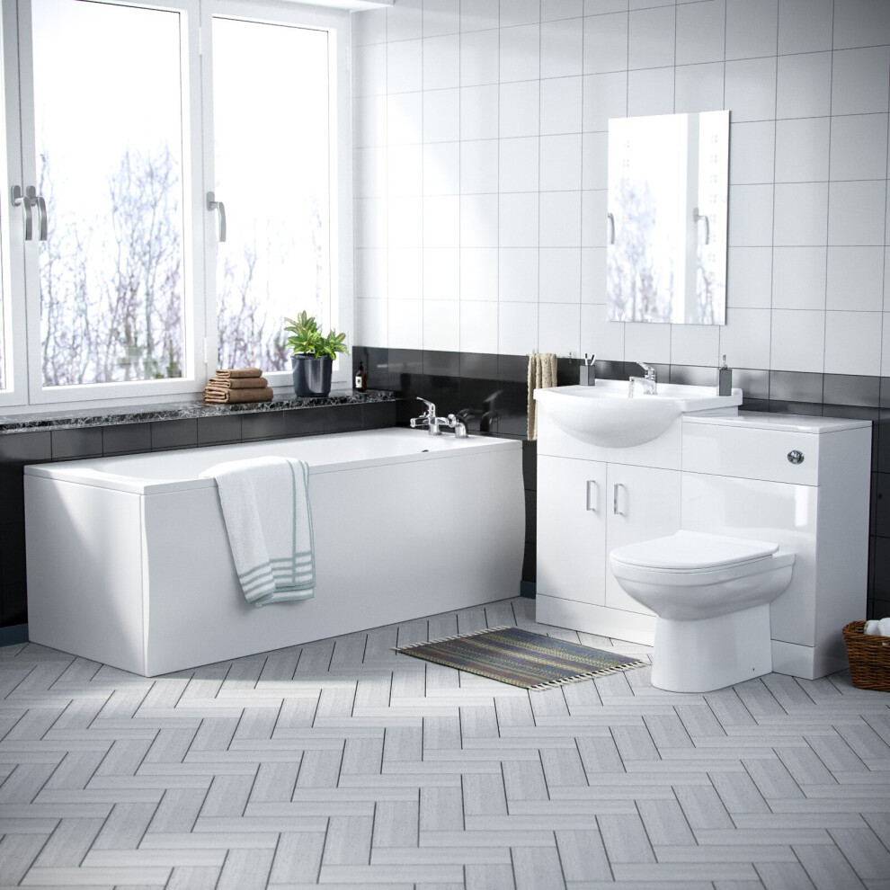 Ellen 1700mm Bath, WC Unit, Back To Wall Toilet & Vanity Basin Unit White