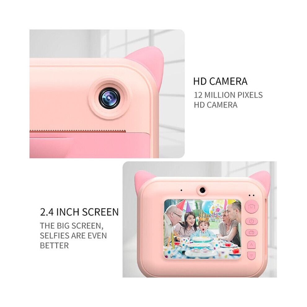 (Pink) Kid's 1080p Instant Printing Camera 