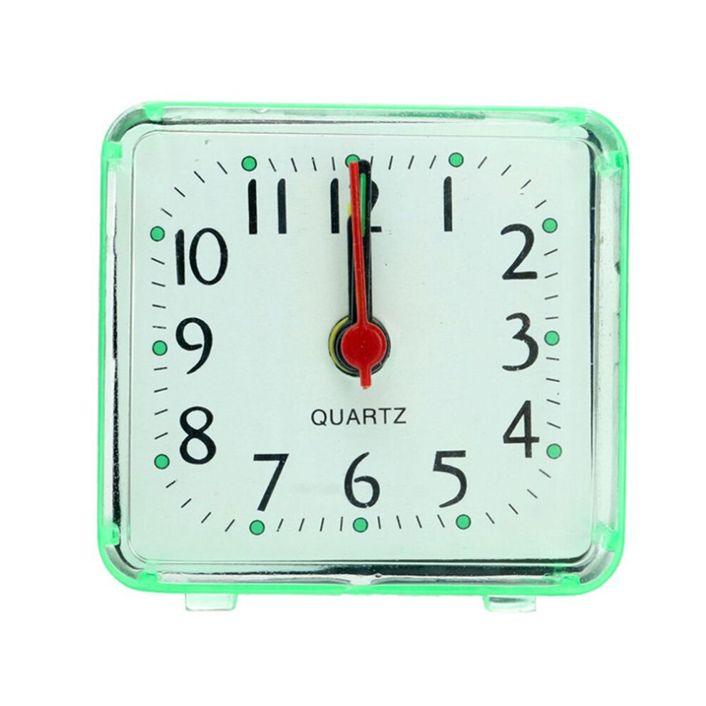 (Green) Square Small Bed Compact Travel Quartz Beep Clock  Bedside Lamp  Batteries Alarm
