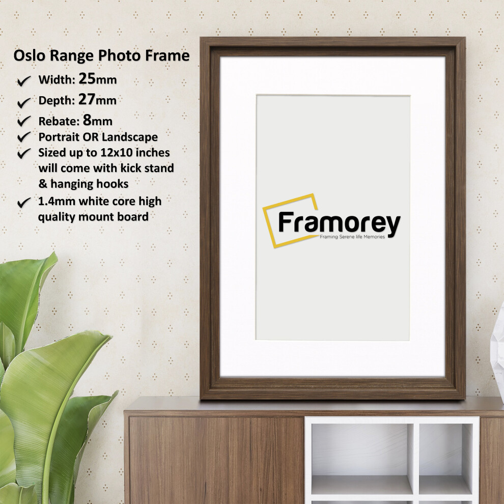 (16x12" Pic (20x16" Frame)) Oslo Style Picture Frames / Walnut Photo Frame / Best Photo Frame For Birthday Gifts / Wall Art Poster Frame With White Mount