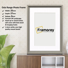 (16x8" Pic (20x12" Frame)) Oslo Style Picture Frames / Grey Photo Frame / Best Photo Frame For Birthday Gifts / Wall Art Poster Frame With White Mount