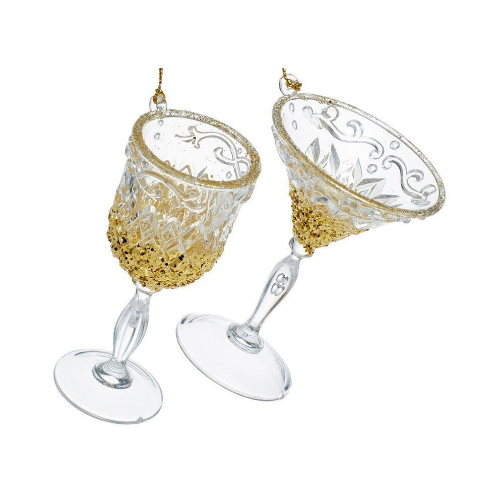 Premier 10cm 2 Assorted Wine Glass Decoration Clear Acrylic With Gold Glitter (1 Supplied)