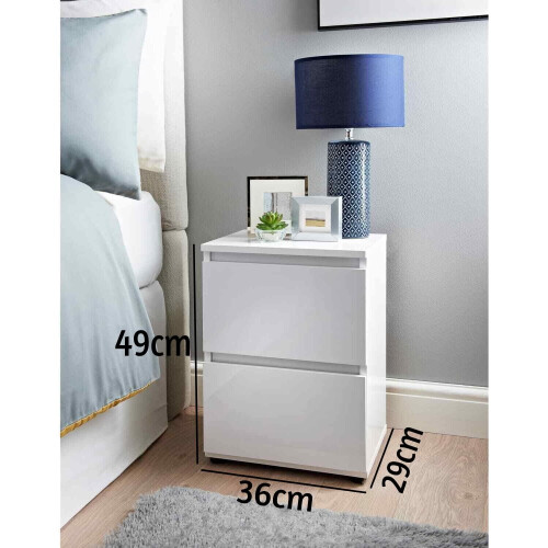 Spot On Dealz White High Gloss 2 Drawer Bedside Table Lamp Nightstand White Bedroom 1