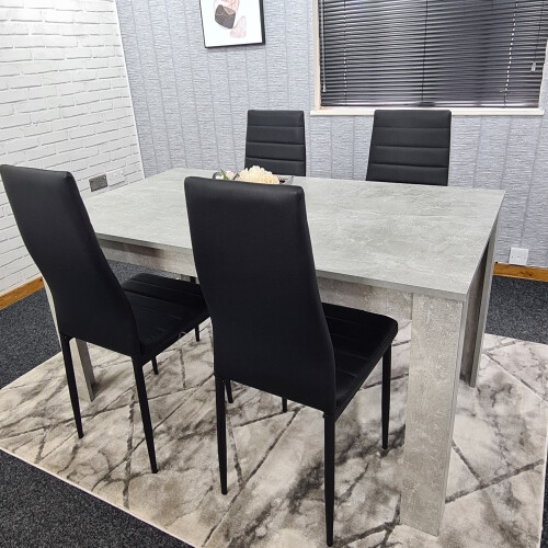 Grey Dining Table & 4 Chairs Wood Stone Grey Effect Kitchen Dining Set