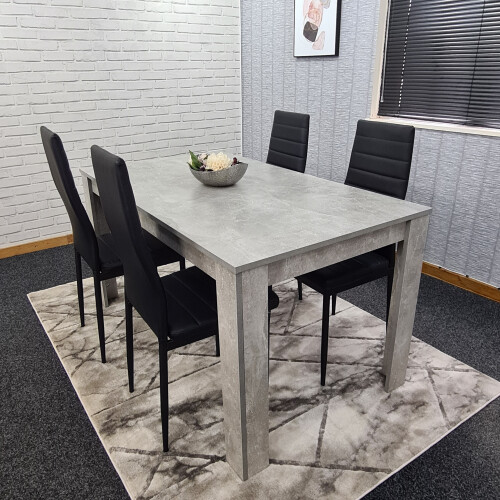 Grey Dining Table & 4 Chairs Wood Stone Grey Effect Kitchen Dining Set 1