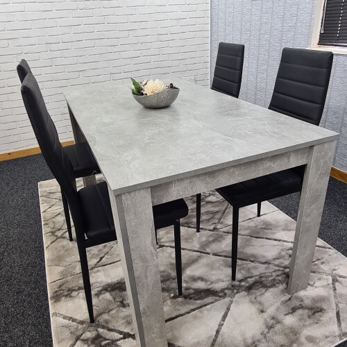 Grey Dining Table & 4 Chairs Wood Stone Grey Effect Kitchen Dining Set 2