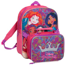 (One Size) Disney Princes Backpack With Lunch Bag Girls School Matching 2 piece Lunch Set