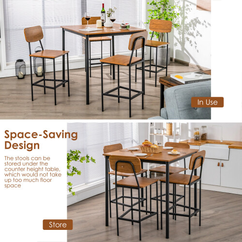 Costway 5-Piece Dining Table Set W/ Counter Height Table & 4 Bar Stools 2