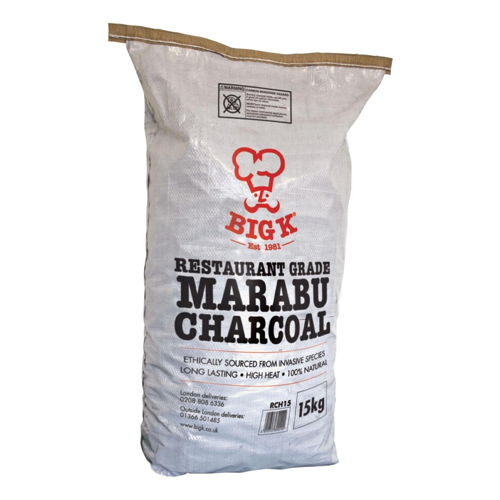 Big K Professional Restaurant Grade Marabu Lumpwood Charcoal, Large 15kg Bag