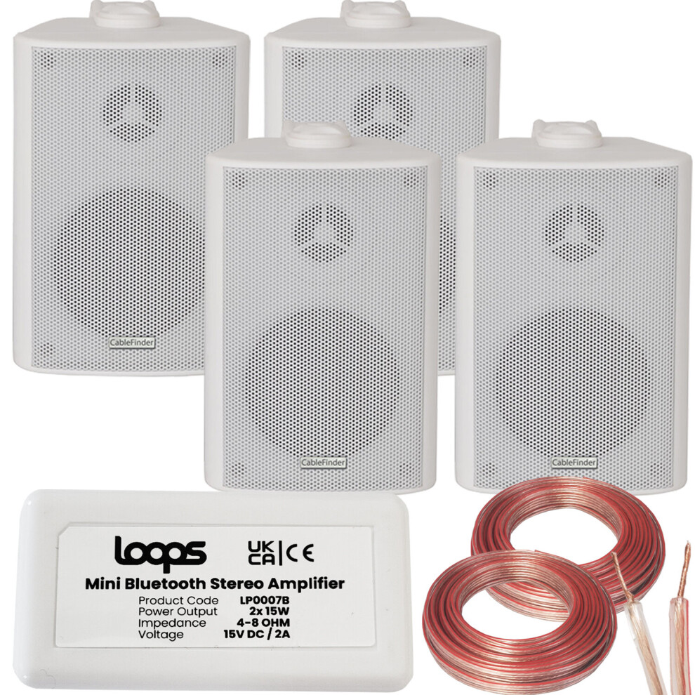 New Loops Smart Home Bluetooth Amplifier & Wall Mount Speaker Kit Compact Hifi Amp White Wireless-Audio-Bathroom-System-Music-Loud-Player Size 4